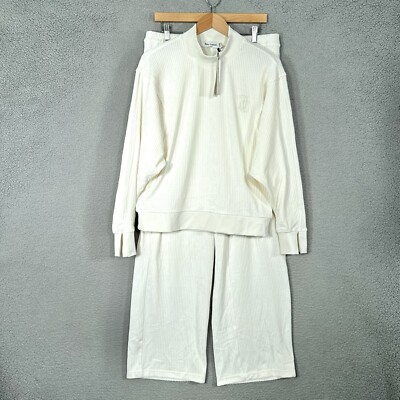 Juicy Couture Velour Tracksuit Set Womens Large Cream 2PC wide