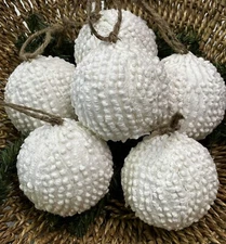 6 Handmade Chenille Farmhouse Vintage Christmas Ornaments rag balls bowl filler