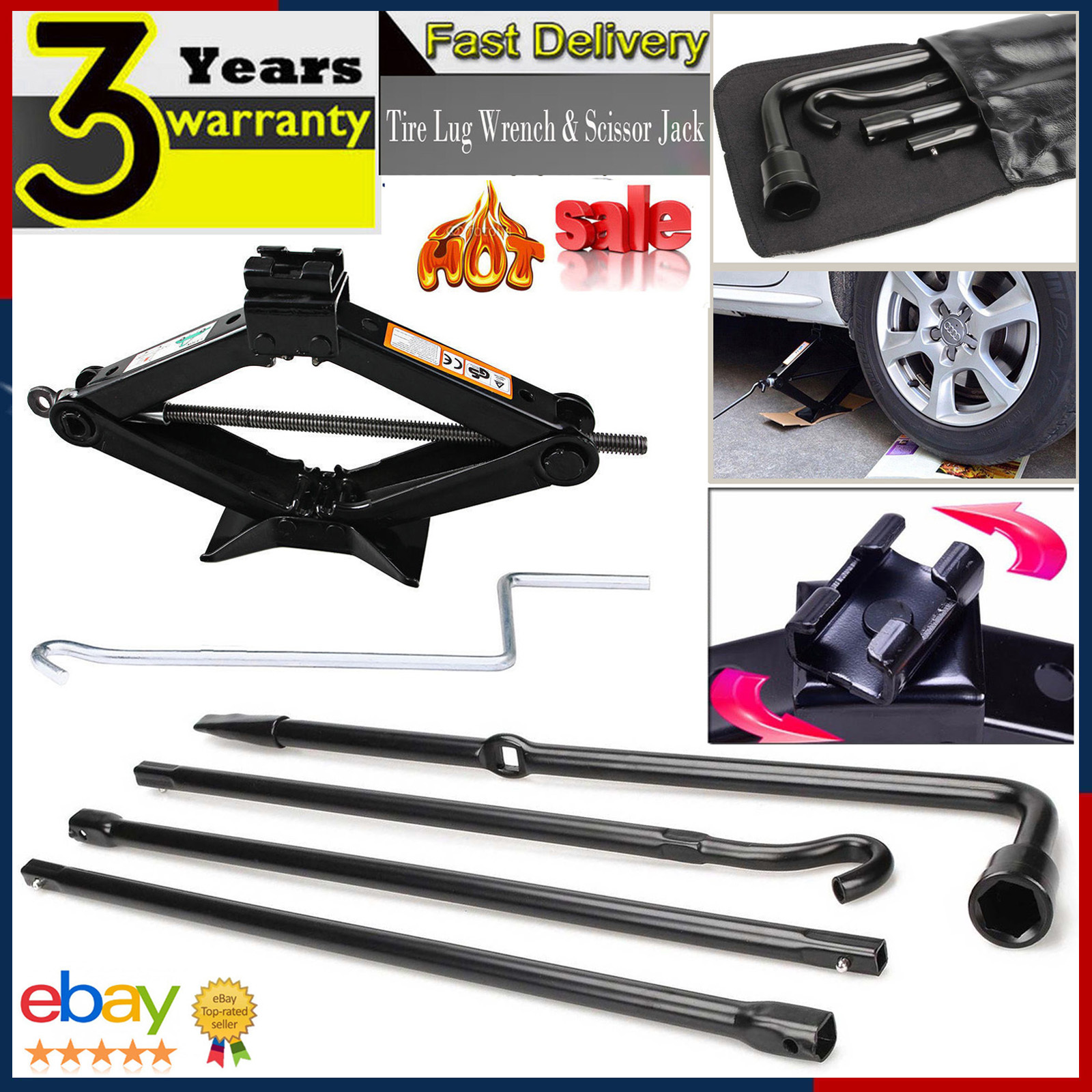For Ford F150 Spare Tire Jack Tool Kit Pack W/ Case + 2 Ton Scissor Lifting Jack eBay