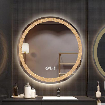 24'' LED Round Crystal Bathroom Mirror with 3 Color Lighting Options