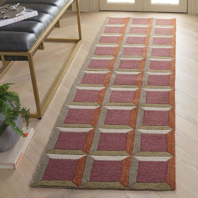 Genre Collection Runner Rug - 2'3'' x 8', Pink & Beige, Geometric Design, Idea...