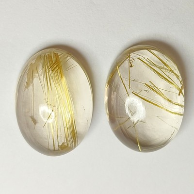  100% NATURAL GOLDEN RUTTLE QUARTZ 27.31Cts OVAL SHAPE PAIR 18x13x7.5 MM