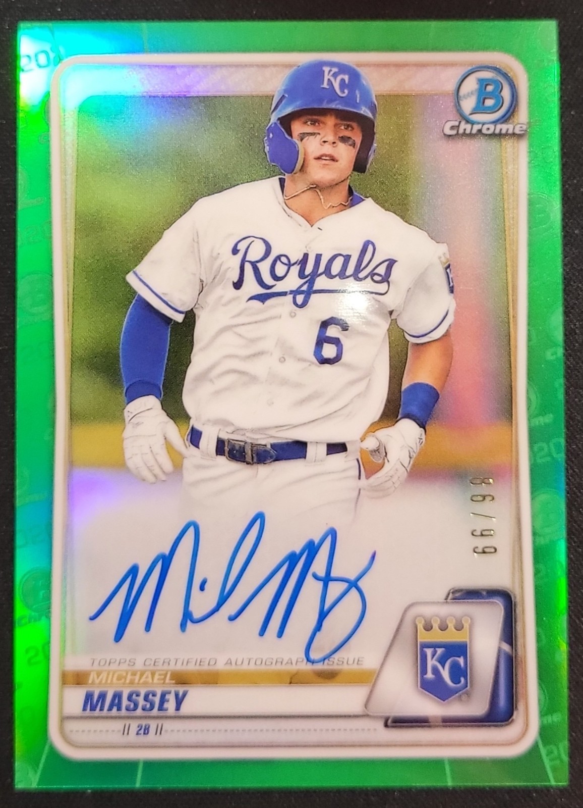 MICHAEL MASSEY 2020 BOWMAN CHROME PROSPECT GREEN REFRACTOR AUTO /99 #CPA-MM