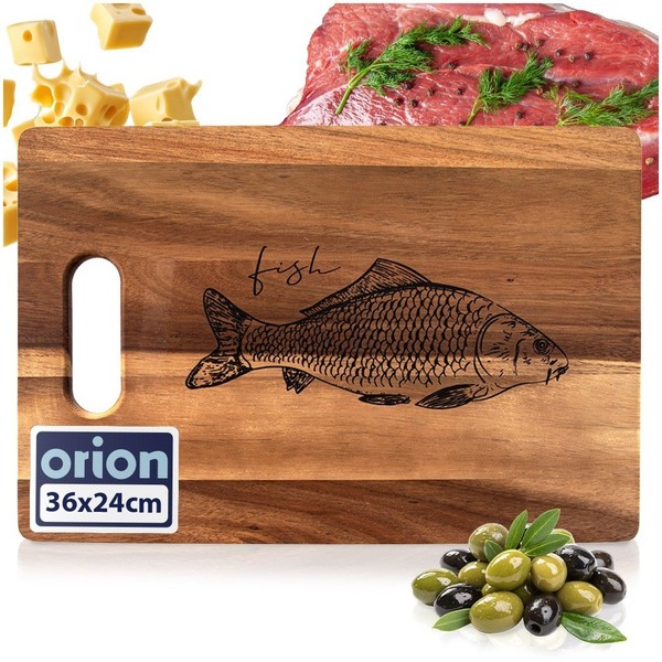 Neu Orion Schneidebrett Akazienholz 36X24Cm Mit Griff Fish Servierbrett-image