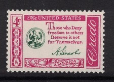 Timbre Scott 1143 Abraham Lincoln Citation Liberté aux Autres MNH 4 c 1961 Neuf