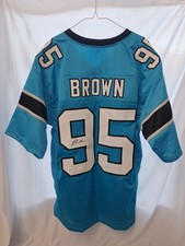 Autographed/Signed DERRICK BROWN Carolina Blue Football Jersey JSA Auto