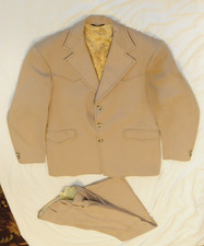 Vintage Western Cut Polyester Mens Suit Jacket  Pants Tan