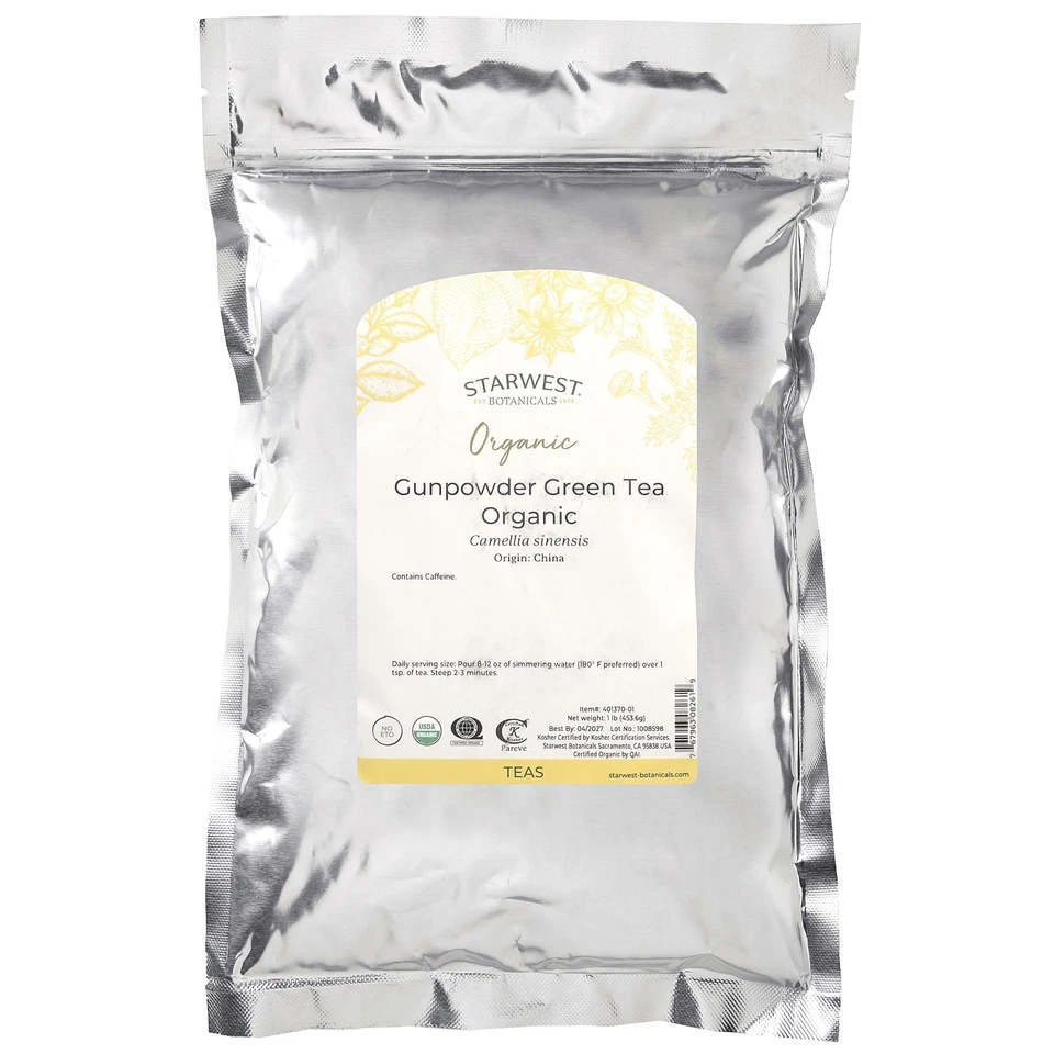 Té verde en polvo orgánico Starwest Botanicals 1 lb 453 6 g Kosher, orgánico Foto 2 de 2