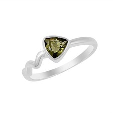 Trillion Shape Natural Moldavite Gemstone Jewelry 925 Sterling Silver Ring