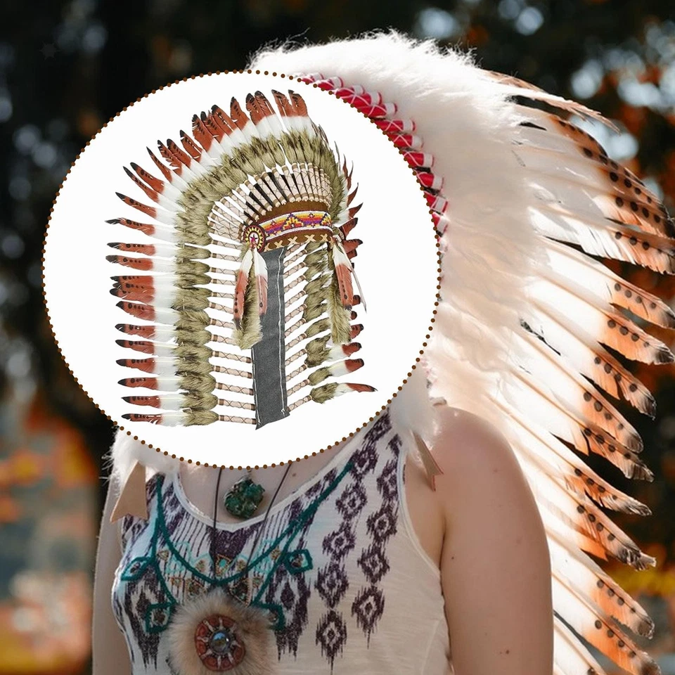 Indian Headdress Fancy Dress Chief Indian Hat for Festival Performance Party - Image 3 of 4