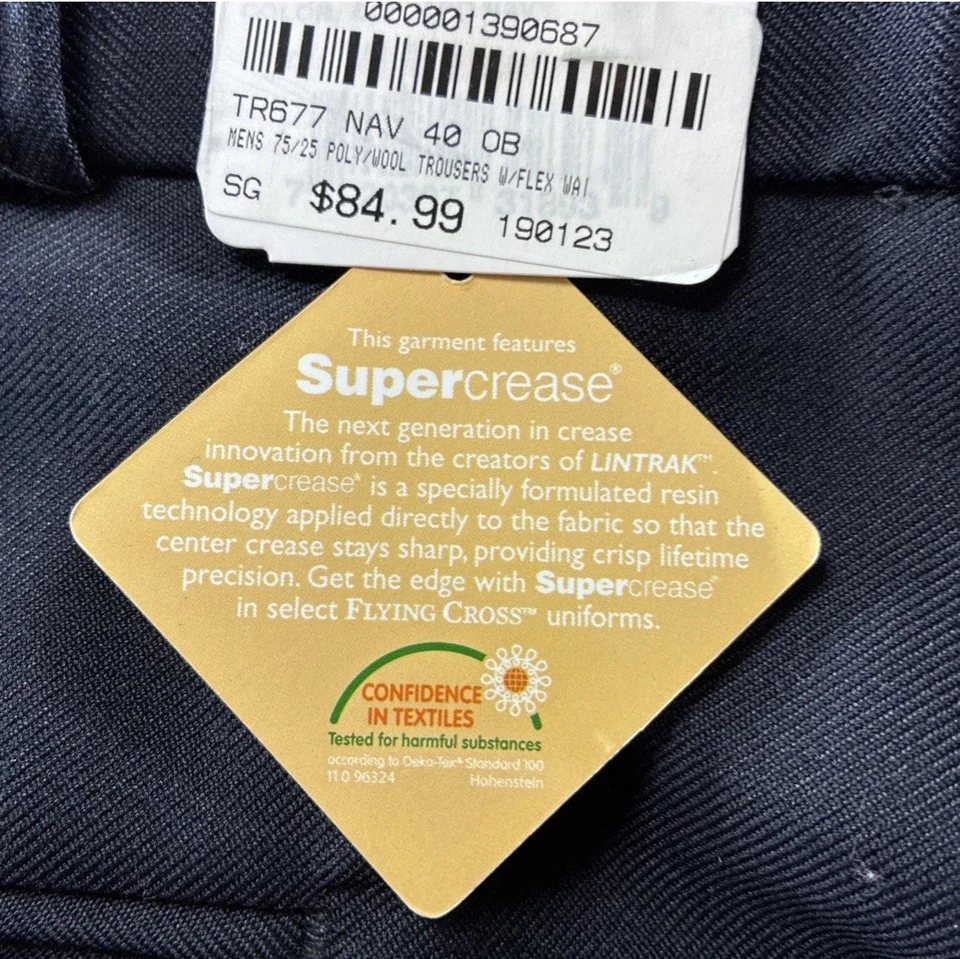 Flying Cross Mens Polyester Uniform Trousers Pants  40Wx37L Black Hemmed Zipper - Image 4 of 4