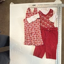 Vintage 3pc Toddler Set: Red Corduroy Pants, Plaid Overalls, LS Deer Shirt