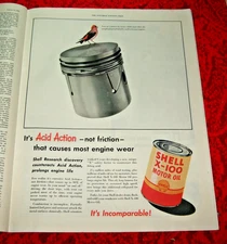 1950's Shell X-100 Motor Oil Magazine Print Ad Acid Action It's Incomparable
