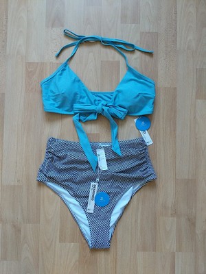 Cupshe Damen Bikini blau schwarz weiß Größe L