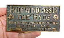 Antique Hyde Windlass Co “The Hyde” Brass Shipbuilder Ship Plate, Bath Maine