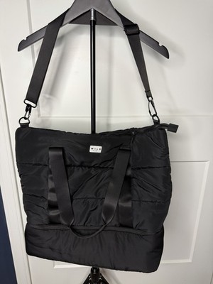 WILO Black Quilted Puffer Large Tote Bag Zip Top Detachable Adjustable Strap