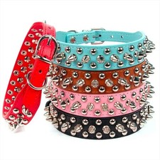 Spiked Studded Dog Collar Rivet Adjustable PU Leather Pet XS S M L XL 8 Color