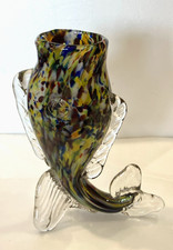 Art Glass Fish Vase Spatterware Blown Glass Applied Glass Fens Terrarium