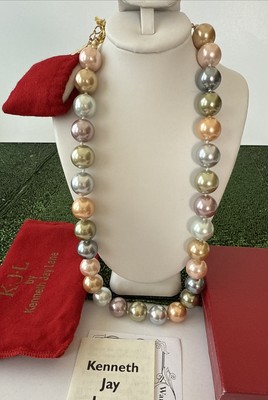 JKL Kenneth Jay Lane Pastel Faux 14mm Pearl Individually Knoted Necklace 21 NWT