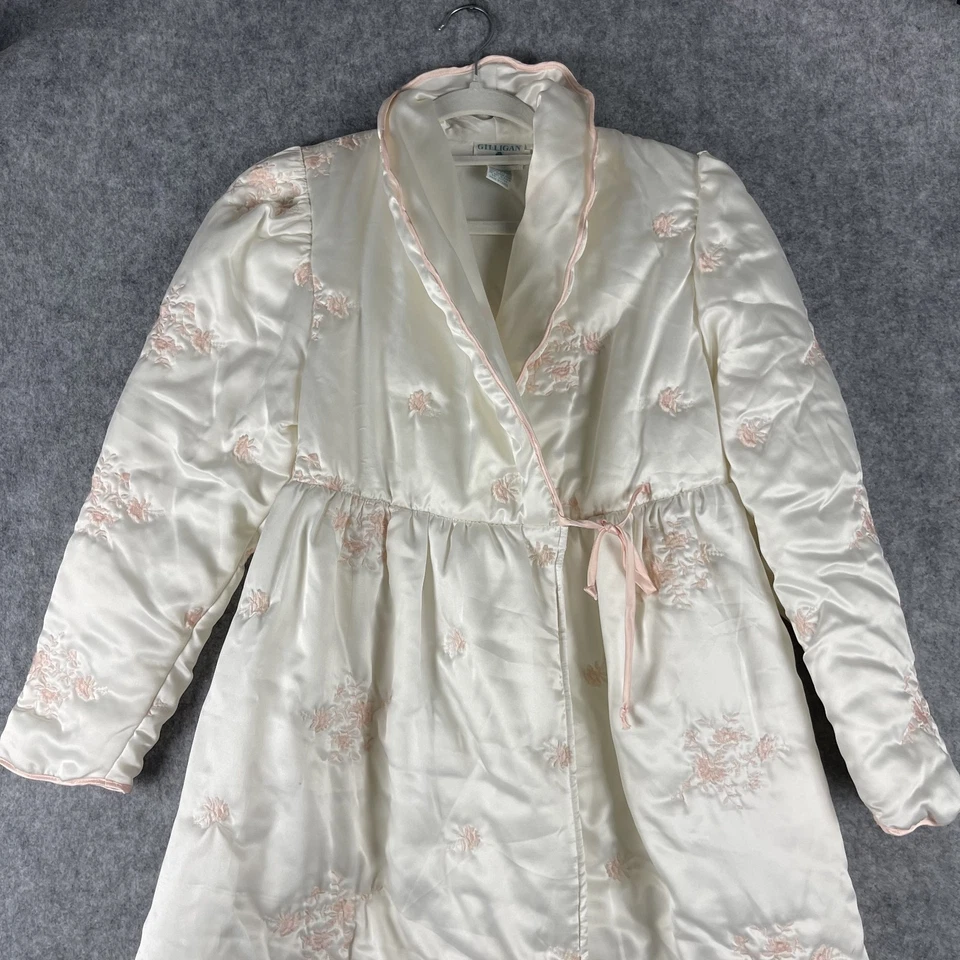 Bata de satén vintage Gilligan O'Malley para mujer XS bordada floral abuela Foto 2 de 4