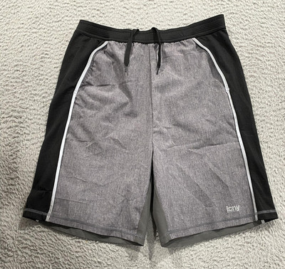 ICNY Sport Runner Tech Shorts Mens Large Black Gray Reflective Athletic NWT