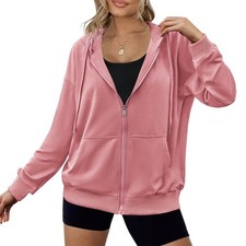 Ladies Jackets Lightweight Zip Up Hoodie Hoodies Sweatshirts With Pockets Thi...