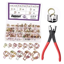 Swpeet 121Pcs 7-22mm Spring Band Hose Clamps with CV Boot Hose Clip Pliers 