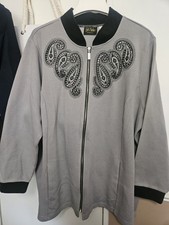 Bob Mackie Wearable Art Cardigan Women 3X Full Zip Gray Black Embroidery Sequins