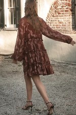 Anthropologie long-sleeve tiered metallic mini dress in gorgeous cocoa plum