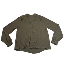 Women's V-Neck Surplice Blouson Top Size M Office Casual Fall Preppy Career