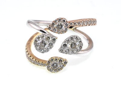 Pear Bypass Diamond Ring in 14k Tri Gold 1.00 Carats Size 7