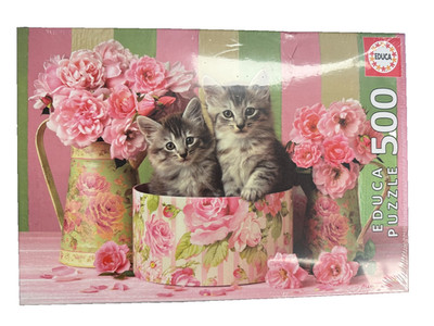 Educa Jigsaw Puzzle;  Kittens with Roses; art by Greg Cuddiford; 500 pcs