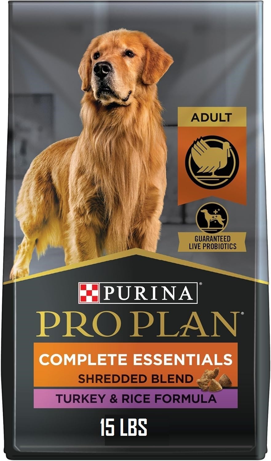 Purina Pro Plan Adult Shredded Blend Turkey & Rice Formula Dry Dog Food, 15 lb