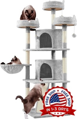 Árbol para gatos de varios niveles con rascador recubierto de sisal, gris claro