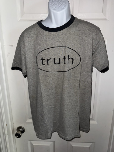 Vintage 90s Truth Brand Ringer Tee Men’s Size Large Gray With Black Ringers Y