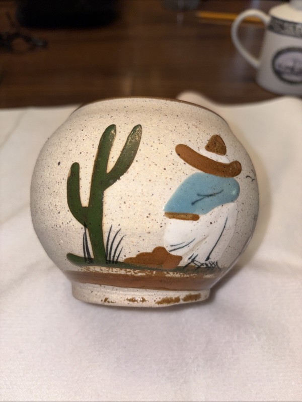 Mexican Sandstone Pottery Coffee Mug Cowboy Cactus 