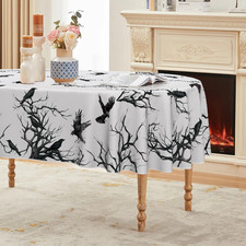 Halloween Tablecloth 60 X 84 Inch Oval Crow Tree Washable Table Cover for Part
