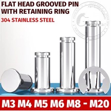 Stainless Steel Flat Head Grooved Pin With Retaining Ring M3 M4 M5 M6 M8 - M20