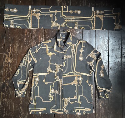 Vintage 80er KELLO Cupro schwarz gold BAROCK seidig NEW WAVE Top SCHAL + BLUSE S M