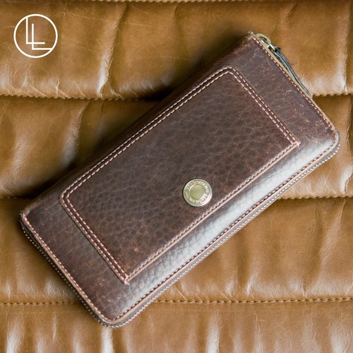 COACH Brown Cowhide Leather Zip-Around Long Wallet