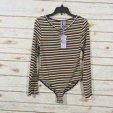 Good Luck Girl multicolor striped long sleeve one piece body suit size XL NWT