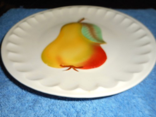 Vintage PEAR Fruit Dessert Plate Hand Painted Porcelain Relief Germany c.1950 - Picture 5 of 7
