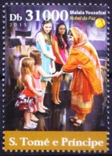 Sao Tome 2015 MNH, Malala Yousafzai, Pakistan activist Nobel peace in 2014