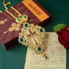Greek Orthodox Church Bishop Pectoral Cross Necklace for Priest Ordination Green
