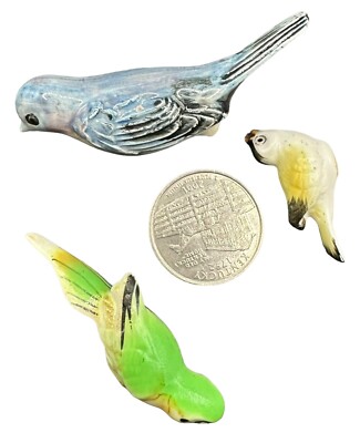 VTG Lot China Bird Figurines Parrot Chickadee Bluebird Picks Miniature