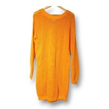 Vintage In Charge Crochet Sweater Dress-Large-Open Knit-Yellow-Sheer-USA Made