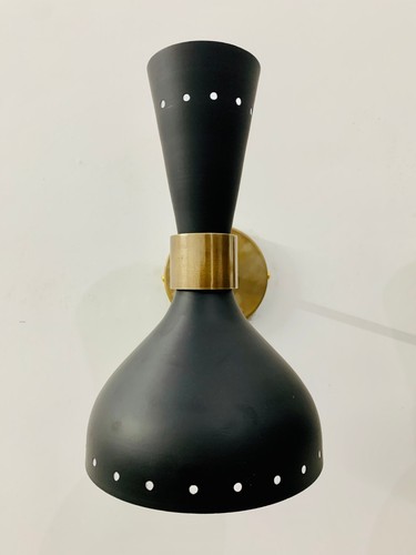 Mid Century Brass Wall Sconce Matte Black - Italian Wall Sconce Lighting Fixture - Picture 5 of 8