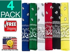 Pack of 4 X-Large Polyester Non Fading PAISLEY Bandanas 27 x 27 Inch - Party and