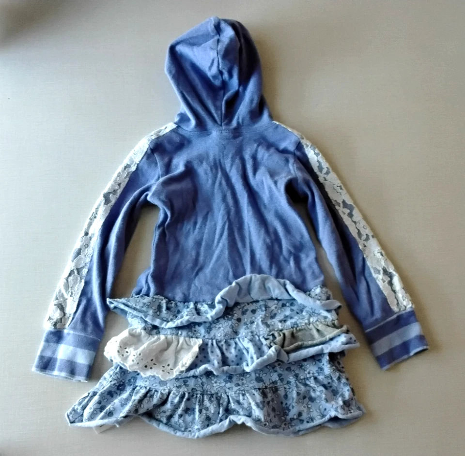 Naartjie Kids девочка смесь цветочный с капюшоном платье S 4 лет фиолетовый с оборками длинным рукавом - Изображение 3 из 4