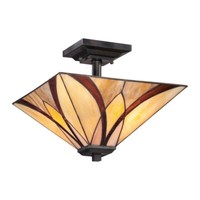 Deckenleuchte Wohnzimmerlampe Leuchte Tiffany-Glas Metall 2 Flammig Bronze
